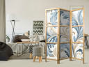 Japanischer Paravent, Raumteiler freistehend, Trennwand - Baroque Ornaments in Light - Cream-Blue Co