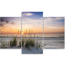 3 stykke lærredsprint, strand havgræs solnedgang