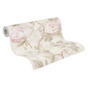 Tapeta w kwiaty peonie różowy beż - Tapeta z włókniny w stylu akwareli - vintage