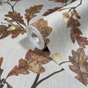 Papier peint intissé avec motif de feuilles de châtaigniers gris, marron floral