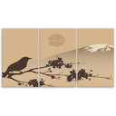 3-delt lærredstryk Japan Fuji Bird Beige