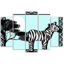 5 stykke lærredsprint, Zebra Safari blå