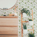 Tapet med mønster - illustrerede blomster - grøn