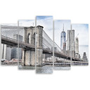 Lærredstryk 5 stykker, Brooklyn Bridge City New York