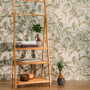 Tapeta botaniczna beżowo-zielona - wzór liści roślin - tapeta z włókniny 