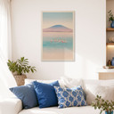 Houten Wanddecoratie Pastelkleurig meer met flamingo's - Rivers