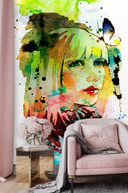 Fototapete, bunt Frau Porträt Aquarell