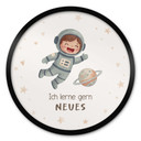 Rundes Affirmationsposter mit Astronautin - 'Ich lerne gern Neues' für Kinder