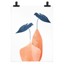 Plakat Liście Monstera w dwóch wazonach w kolorze morelowym - Kubistika