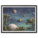 Plakat dla dzieci Kikki Belle - Tropikalny świat fantasy z planetami i palmami