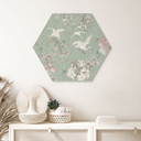 Sekskantet Billede af kraner i en kirsebærblomst Rush Green - Bloomery Decor - Aluminium Dibond