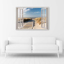 Canvasbillede, Vinduesudsigt over strand