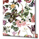 Tapet, non-woven blomstertapet Flora hvid, rosa