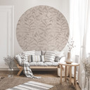 Fototapeta Delicate Watercolour Leaves - Soft Grey - Bloomery Decor - Okrągła - Samoprzylepna / niet