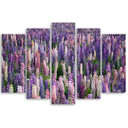 5 stykke lærredstryk, lilla blomster engplanter
