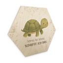 Holzbild Hexagon mit Schildkröte - kindgerechte Affirmation 'Schritt für Schritt schaffe ich das'
