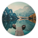 Obraz drewniany Drewniana kładka nad jeziorem Braies w Dolomitach - okrągła