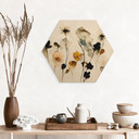 Hexagon Holzbild Filigrane Trockenblumen in Naturtönen - Treechild
