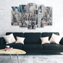 5 stykke lærredstryk, New York City skyskrabere