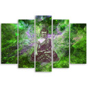 5 stykke lærredsprint, Buddha Mandala Naturgrøn