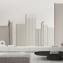 Moderne bybillede 3D non-woven tapet - monokrom skyline tapet med struktureret effekt