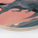 Obraz drewniany Dinozaur Giganotozaur okrągły - brązowy