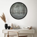 Poster Wolkenbos aan meer met reiger in groen - Ms Tiff - Rond