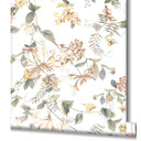 tapet, non-woven blomstertapet Flora hvid, grøn