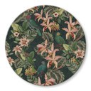Glasbillede - Jungle med papegøjer Natgrøn - Bloomery Decor - Rund