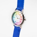 Kinder Armbanduhr - Lernuhr analog - Blau mit Regenbogen Zifferblatt