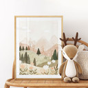 Plakat pastelowy krajobraz górski z kwiatami - Treechild