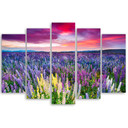 Lærred print 5 styk, blomster eng lilla