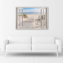 Canvasbillede, Vinduesudsigt strand havlandskab