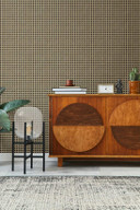 Papier peint intissé aspect bois et aspect tressé marron, beige aspect bois