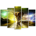 5 stykke lærredstryk Elephant Animal Road Storm