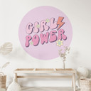 Naklejka na ścianę Girl Power retro napis fioletowy - okrągła