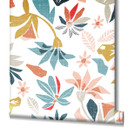 tapet, non-woven blomstertapet Flora hvid, blå