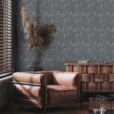 Papel pintado con textura de hojas en antracita - papel pintado no tejido para interiorismo moderno