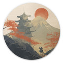 Obraz drewniany wschód słońca nad pagodą - Roze - Round