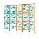Japanischer Paravent, Raumteiler freistehend, Trennwand - Fish Jumping Over Waves