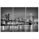 3 stykke lærredstryk, New York Brooklyn Bridge sort og hvid