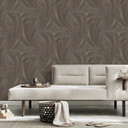 Papier peint à motifs de feuilles Elysium marron