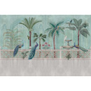 Orientalsk havetapet med påfugle - elegant non-woven tapet i pastelfarver