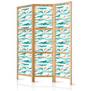 Japanischer Paravent, Raumteiler freistehend, Trennwand - Fish Jumping Over Waves