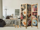 Japanischer Paravent, Raumteiler freistehend, Trennwand - Scent of Nature in Pastel Colors