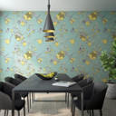 Fototapet med aber og planter, gul illustration 3.40 x 1.06 m