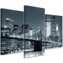 3 stykke lærredstryk, New York Skyline Manhattan sort og hvid