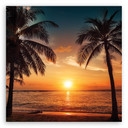 Leinwandbild Sonnenuntergang Strand Palmen