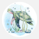 Sticker mural Kvilis - Tortue au fond de la mer - Rond