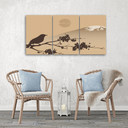3-delt lærredstryk Japan Fuji Bird Beige